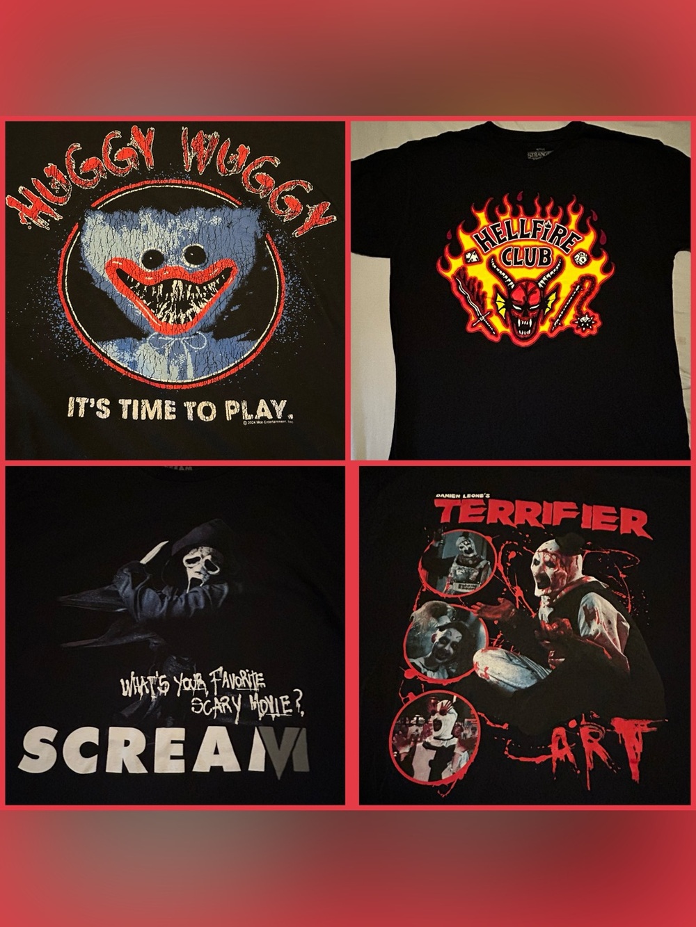 4 Graphic Scream Stranger Things Scary Horror Movie T-shirt Bundle Men’s Large
